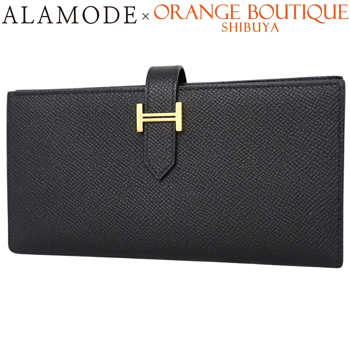 HERMES(エルメス) ベアンスフレ ブラック黒 ヴォーエプソン ゴールド金具 W刻印 ロングウォレット 二つ折り 2つ折り 長財布 ユニセックス 40802187967【中古】【アラモード】