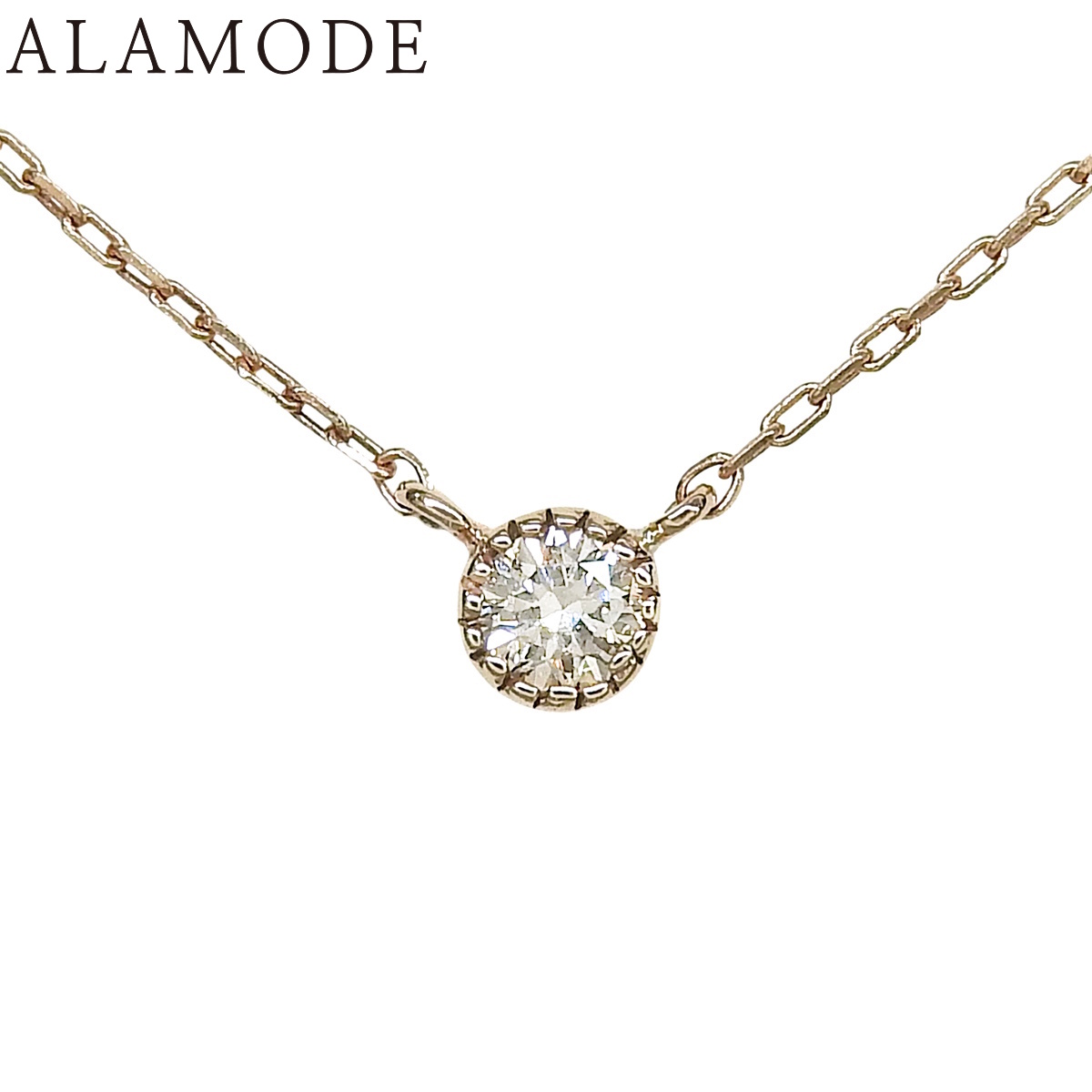 D0.05 ダイヤ ネックレス ピンクゴールド K10PG 0.7g ネックレス アクセサリー ジュエリー 1PD ピンクゴールド レディース 40802179667【中古】【アラモード】