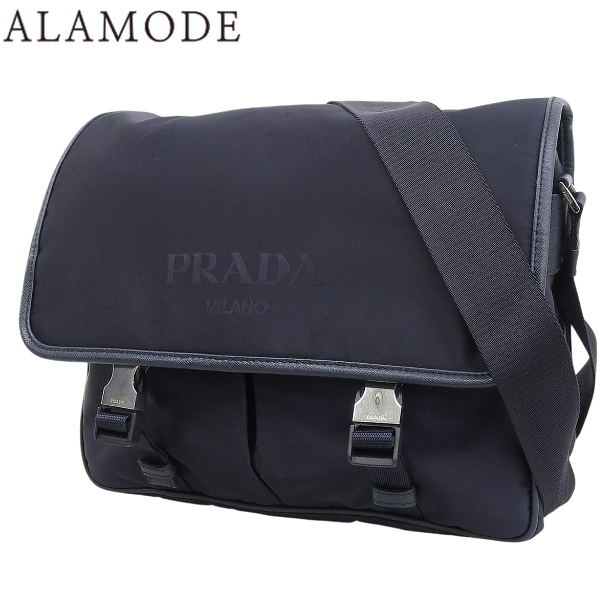 PRADA(プラダ) 伝達人御徒面子 ショルダーバッグ 肩かけ 曲がった掛け ナイロン 米国海軍紺 しろがね色金具 VA0768 メンズ 40802187325【中古】【アラモード】