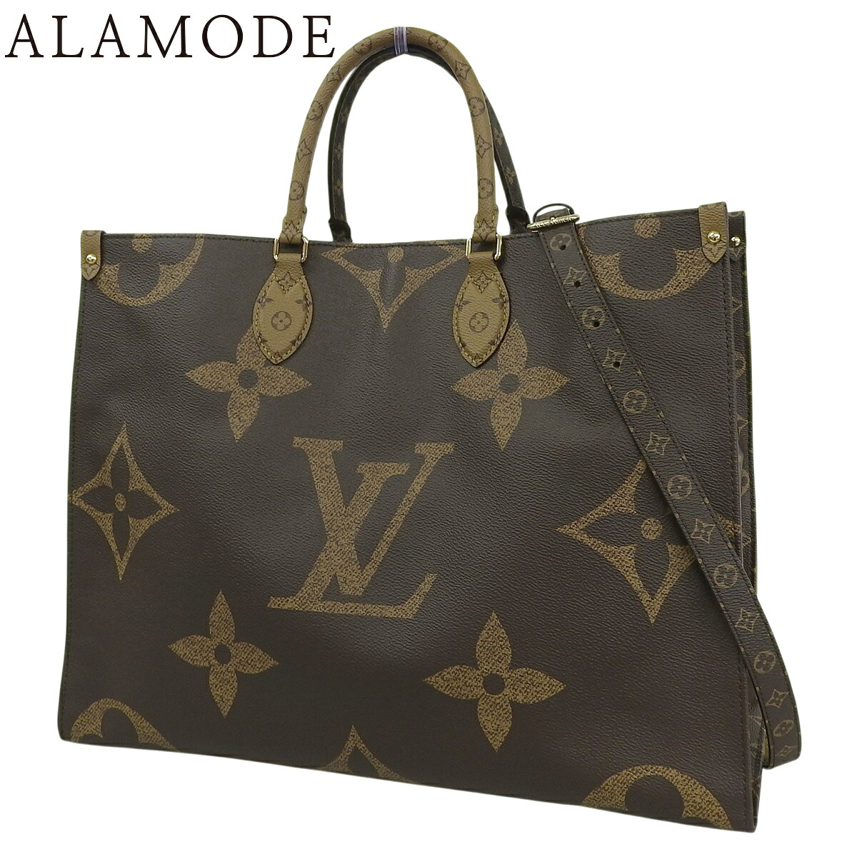 LOUIS VUITTON(ルイ・ヴィトン) モノグラム・ジャイアント オンザゴー・ヴォワヤージュ ハンドバッグ 2WAY 肩掛け トート モノグラムキャンバス モノグラム･リバース キャンバス ブラウン茶 キャメル茶 ゴールド金具 M46823 レディース 40802188065【中古】【アラモード】｜ALAMODE