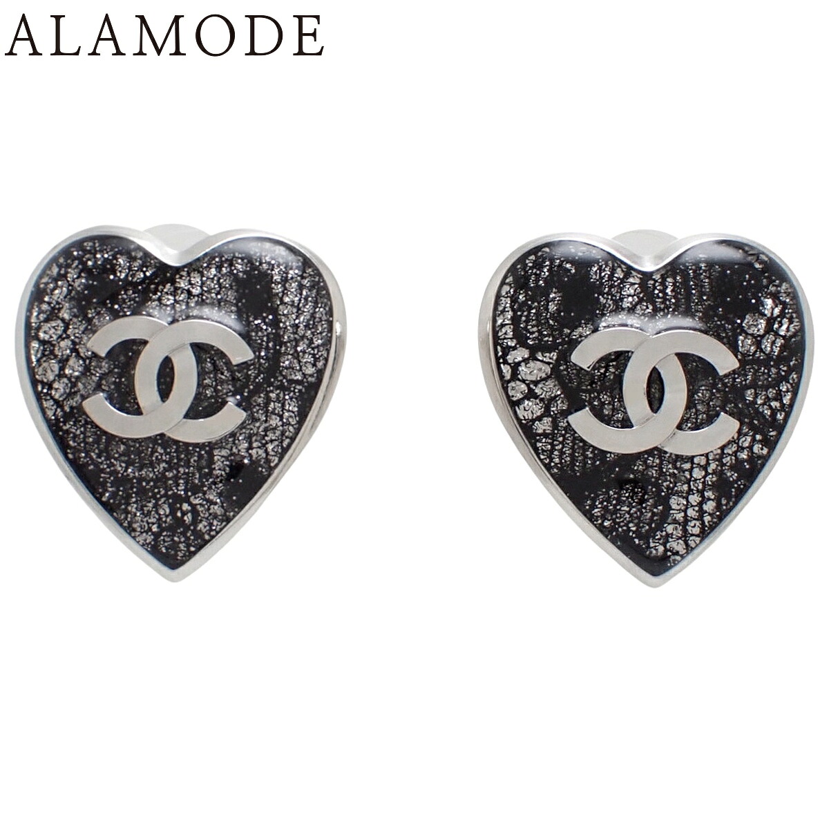 CHANEL(シャネル) ココマーク ハート ピアス メタル アクセサリー ジュエリー シルバー銀 ブラック黒 レディース 40802189101【中古】【アラモード】