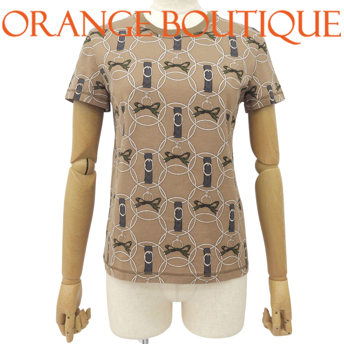 HERMES(エルメス) LA PROMENADE DU MATIN ラ プロムナード デュ マタン 朝の散歩 Tシャツ ブラウン茶 グリーン緑 コットン Tシャツ 2022年 アパレル ファッション 衣類 半袖 レディース 40802187707【中古】【アラモード】｜ALAMODE