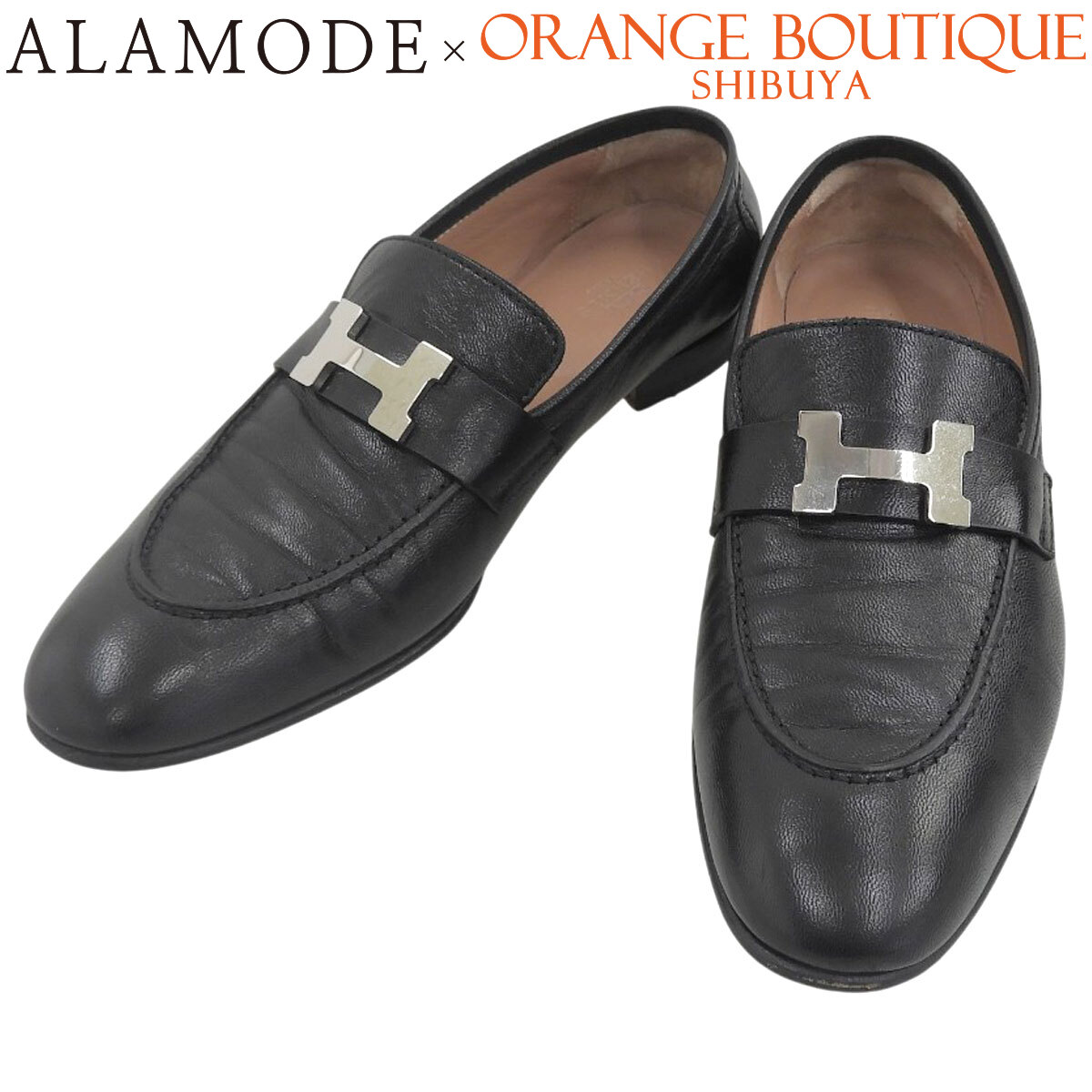 HERMES(エルメス) モカシン 光の都市 黒いこと黒 なめし革 しろがね色金具 滑っこいシューズ/置き目毛革 御召しもの 靴 くつ シューズ コンスタンス レディース 40802187725【中古】【アラモード】