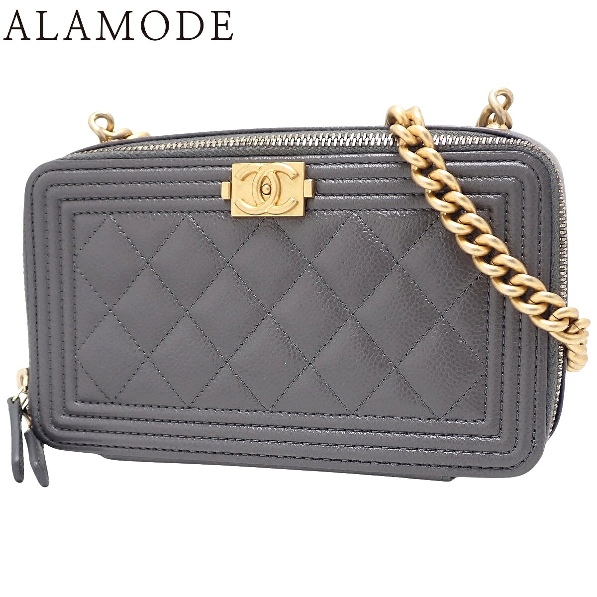 CHANEL(シャネル) 男の子シャネル/マトラッセ ココマーク チェーンウォレット ショルダーバッグ 肩かけ 曲がった掛け キャビアひと肌 薄墨色 引っ敷きゴールド金具 A84069 レディース 40802192511【中古】【アラモード】