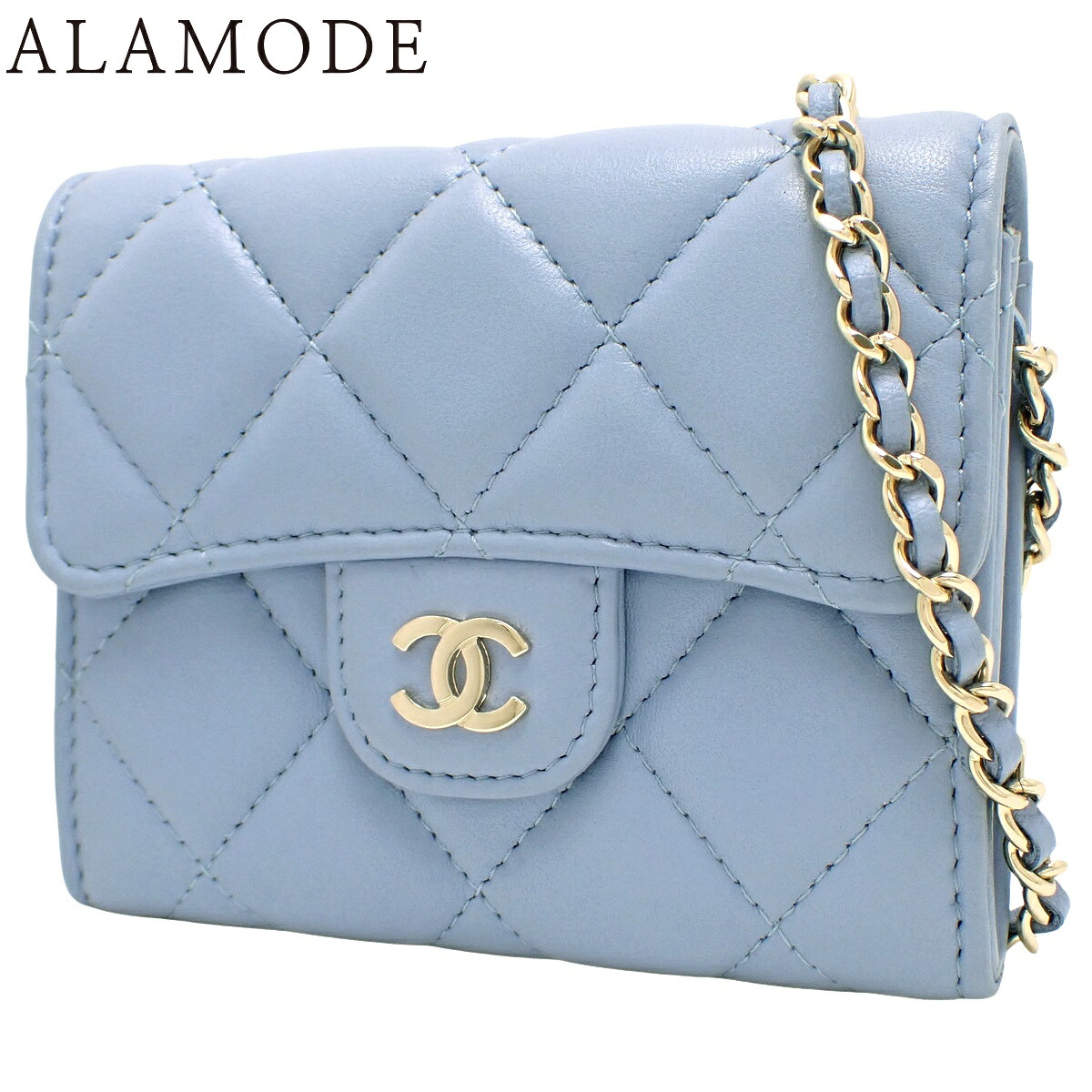 CHANEL(シャネル) マトラッセ ココマーク チェーンウォレット ショルダーバッグ 肩かけ 曲がった掛け ミニ御徒面子 子ヒツジ素はだ 点火装置青色水色 ゴールド金具 AP0238 レディース 40802192622【中古】【アラモード】