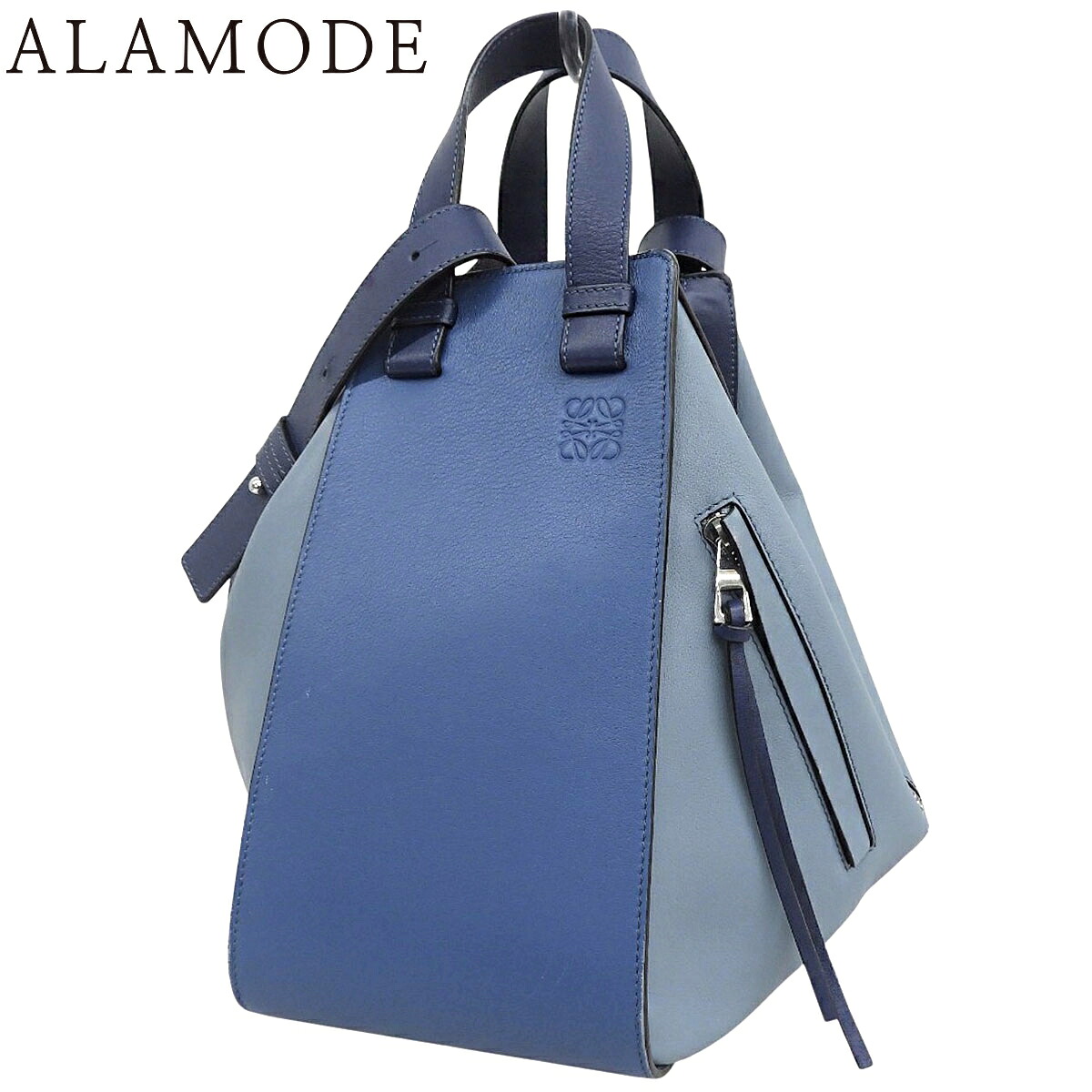 LOEWE(ロエベ) Hammock ハンモック ミディアム バッグ ハンドバッグ 2WAY ショルダー 肩掛け レザー ブルー青 ライトブルー水色 シルバー金具 387.30.N27 レディース 40802187792【中古】【アラモード】|ALAMODE