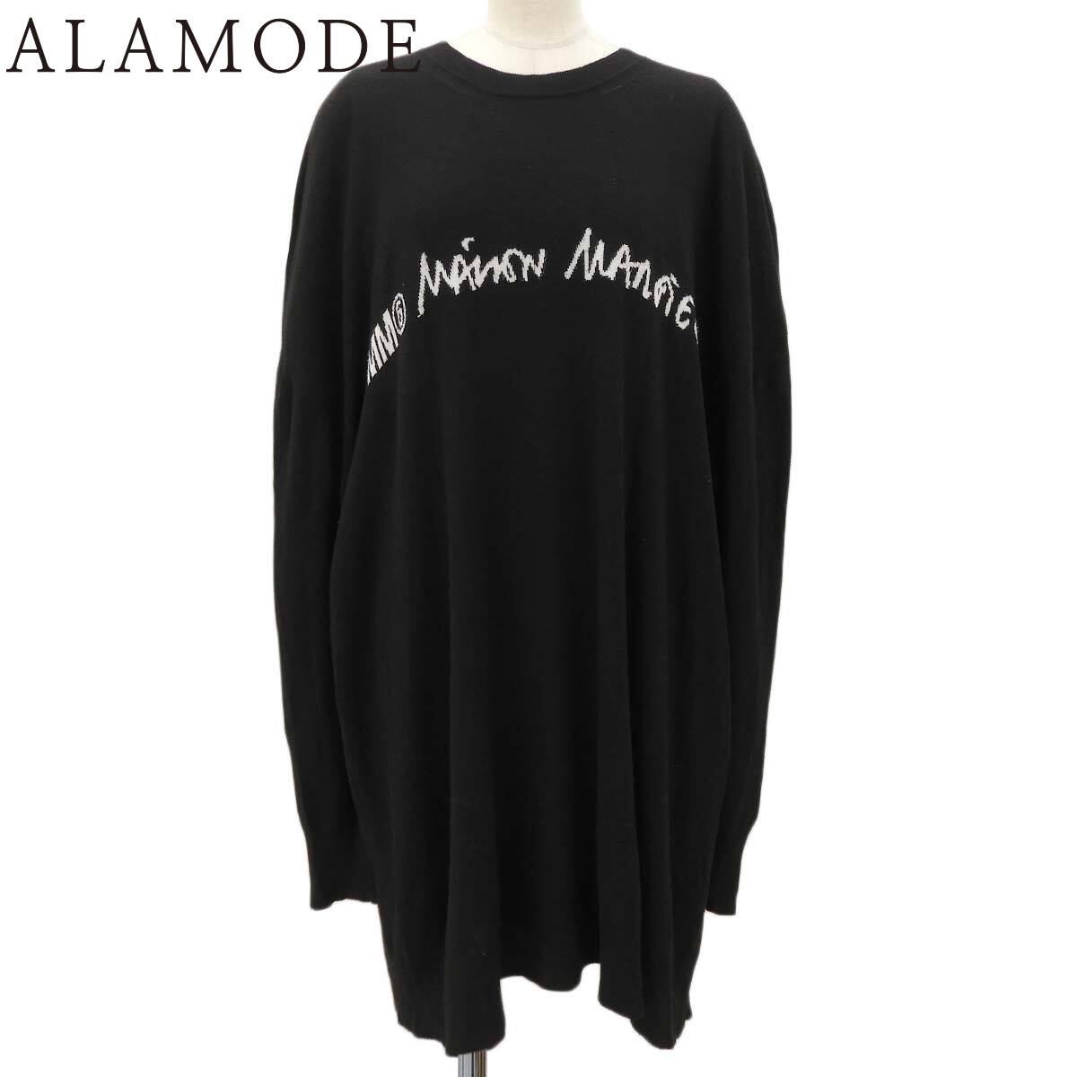 Maison Margiela(メゾン マルジェラ) ロゴ オーバーサイズ クルーネックニット ワンピース ワンピース アパレル ファッション 衣類 L レーヨン ブラック黒 ホワイト白 S32HA0568 レディース 40802190563【中古】【アラモード】｜ALAMODE