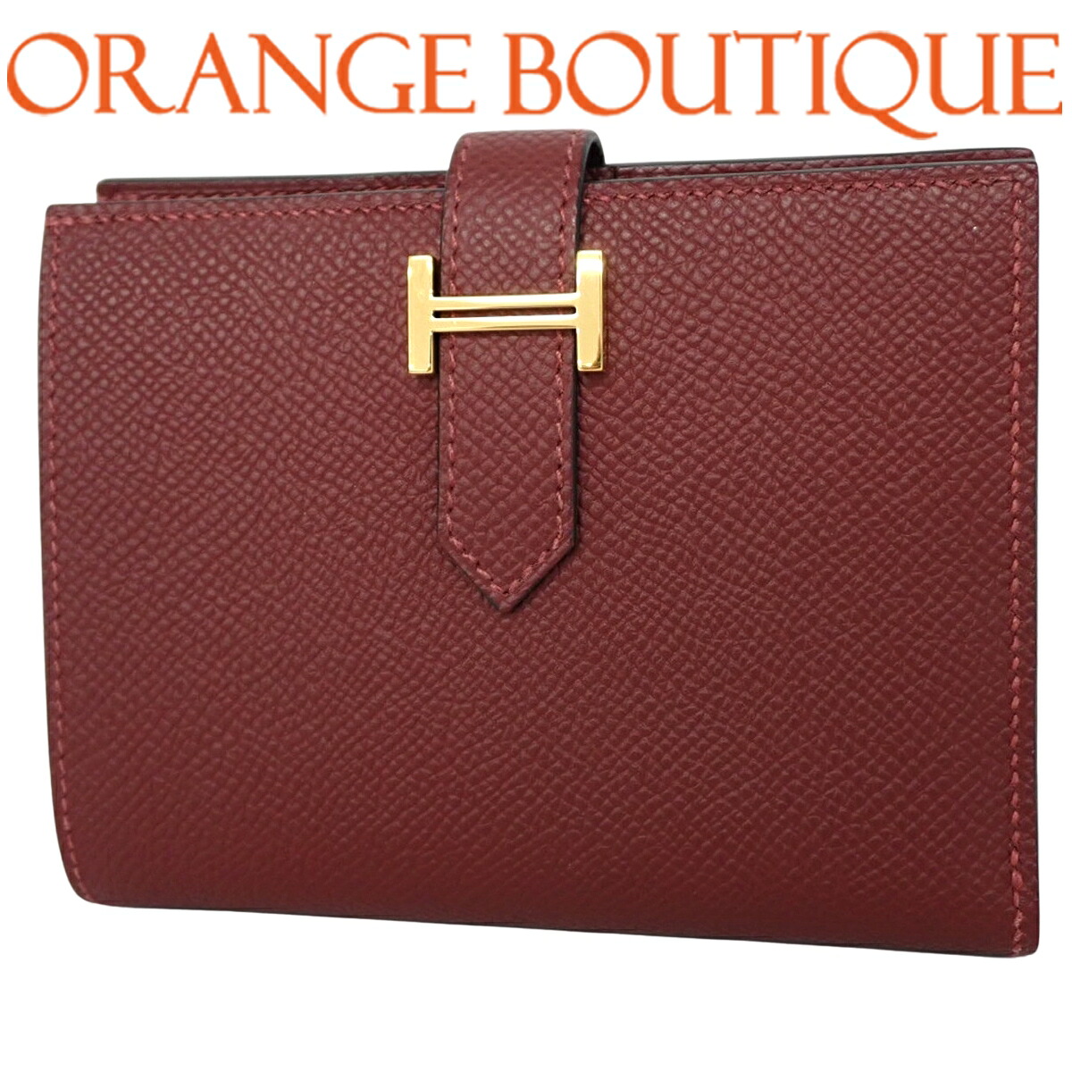 HERMES(エルメス) ベアンコンパクト ルージュアッシュ ボルドー ヴォーエプソン ゴールド金具 W刻印 コンパクトウォレット 2つ折り 二つ折り 財布 レディース 40802193399【中古】【アラモード】｜ALAMODE