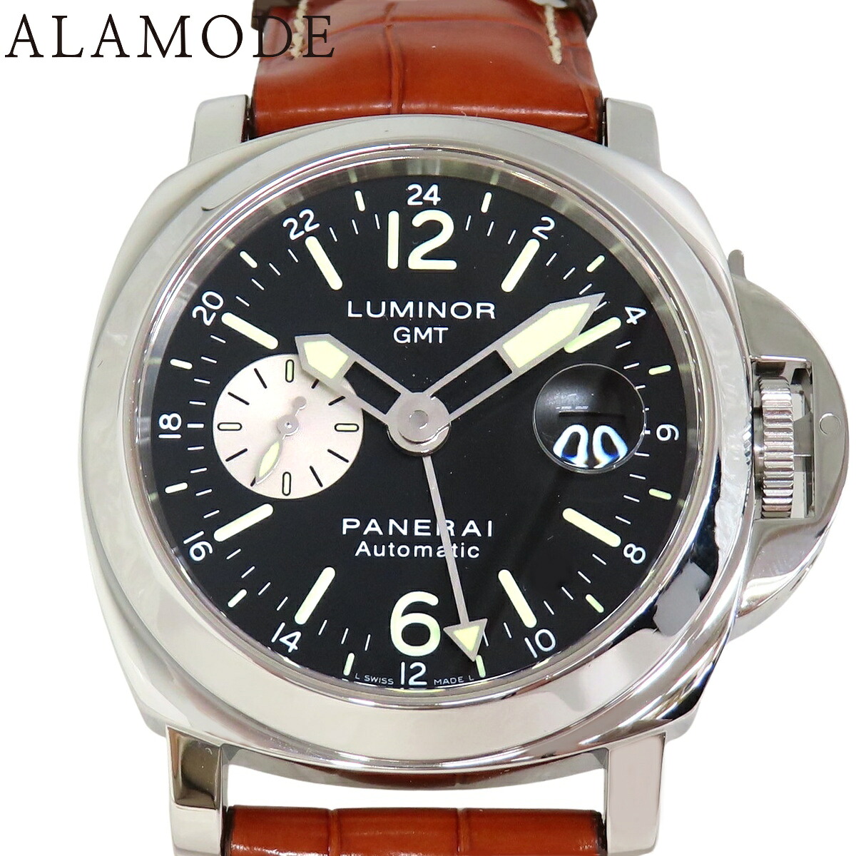 【御墨付き付】パネライ ルミノール GMT PAM00088 SS/革 黒いこと 自動小銃一巻き メンズ 41100104341【中古】【アラモード】 メンズ腕時計-腕時計