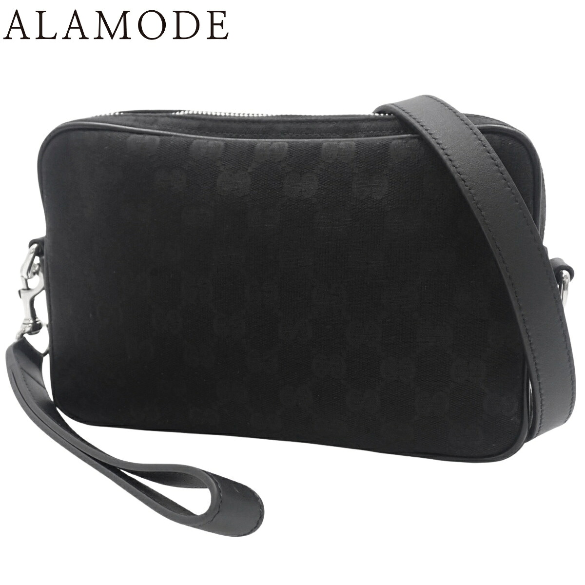 GUCCI(グッチ) クロスボディバッグ ショルダーバッグ 膝掛け 曲がった掛け GG帆布 なめし革 黒いこと黒 しろがね色金具 834802 メンズ 40802192267【中古】【アラモード】