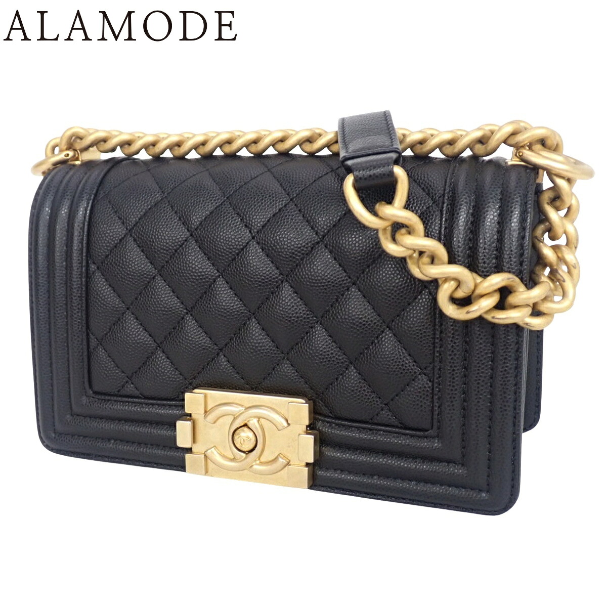 CHANEL(シャネル) ボーイシャネル ココマーク スモール チェーンショルダーバッグ ショルダーバッグ 肩掛け 斜め掛け キャビアスキン ブラック黒 ゴールド金具 レディース 40802194065【中古】【アラモード】｜ALAMODE