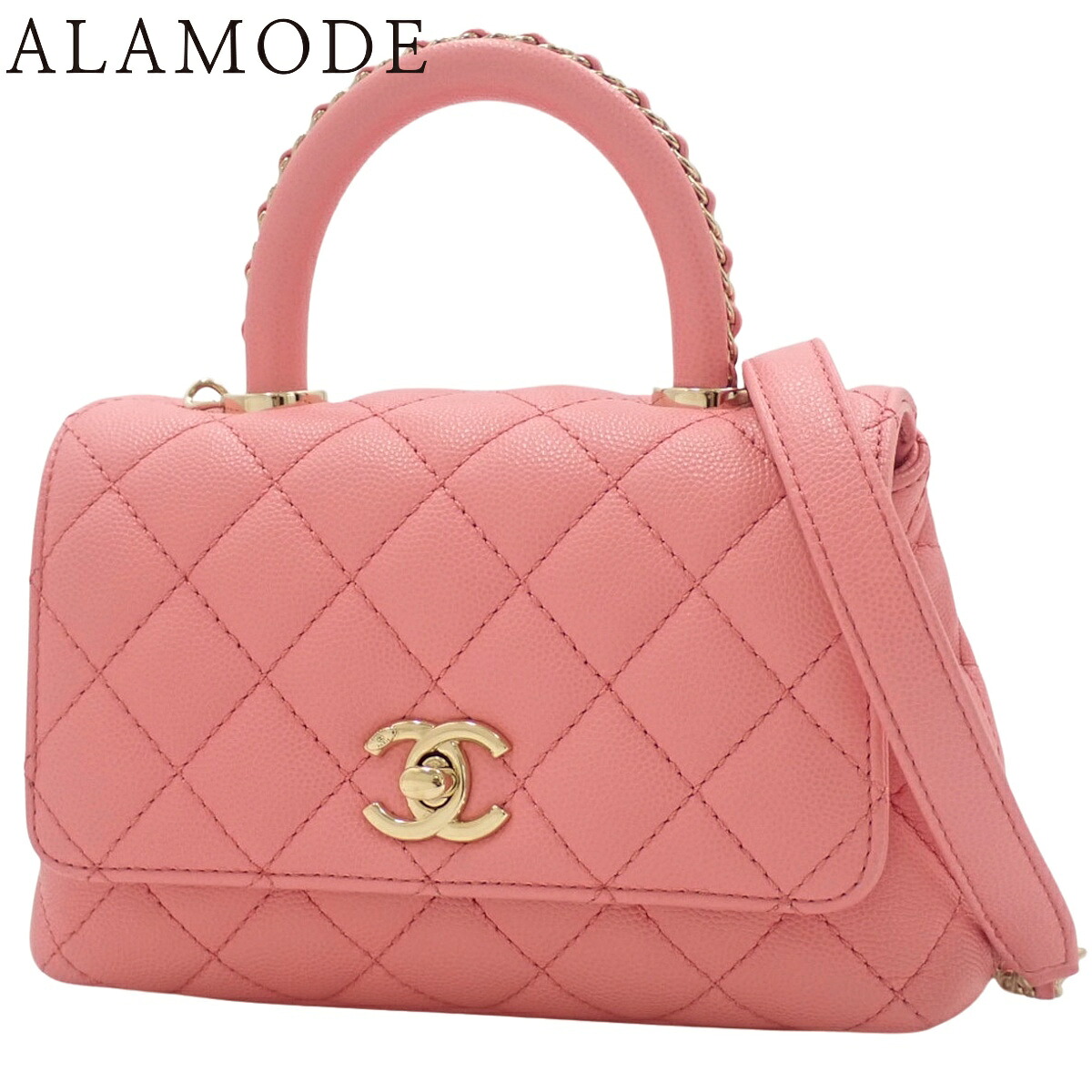 CHANEL(シャネル) マトラッセ ココハンドル19 XXS ハンドバック 2WAY チェーン店 ショルダーバッグ ココマーク 肩かけ キャビア素はだ サクラ色 ゴールド金具 レディース 40802194659【中古】【アラモード】