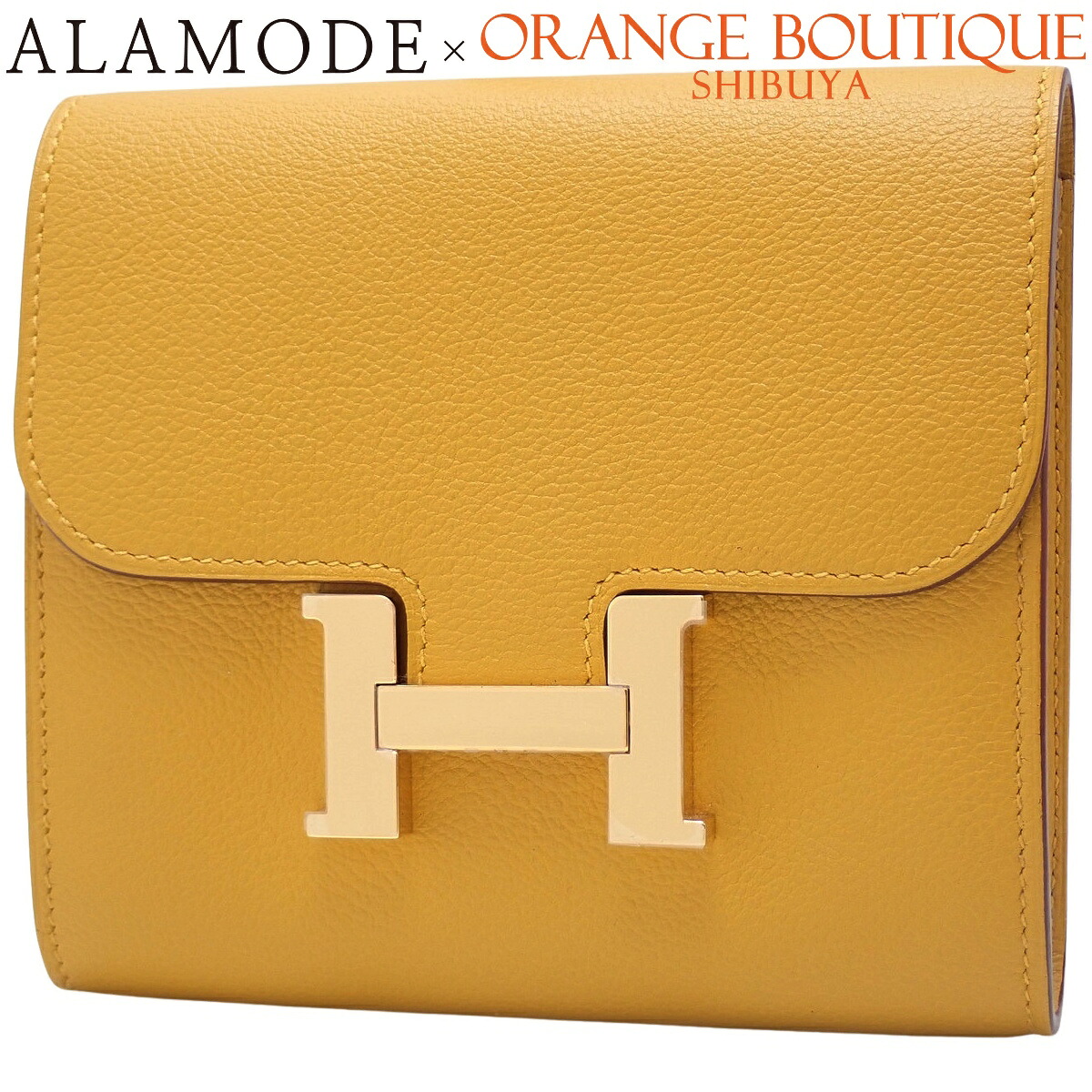 HERMES(エルメス) コンスタンス パウダーコンパクト ジョーヌアンブル 黄色黄 エバーカラー ゴールド金具 C目じるし コンパクトウォレット 二つ折り 2つ折り 金入れ 小物 レディース 40802192569【中古】【アラモード】