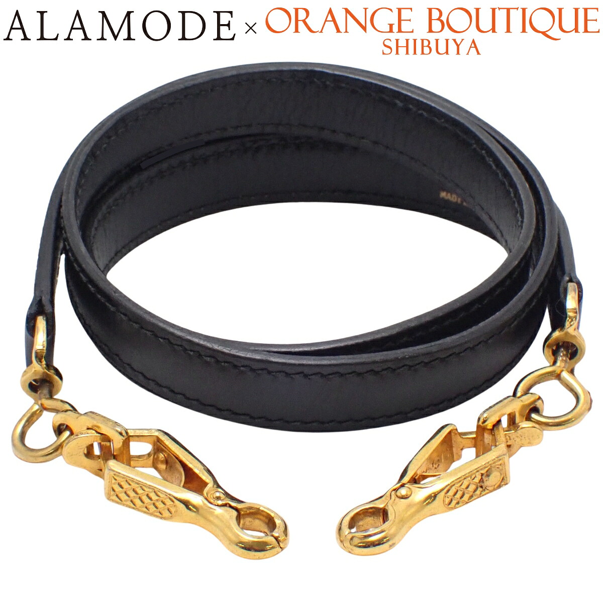 HERMES(エルメス) ストラップ 黒いこと黒 ボックスカーフ ゴールド金具 小物 バッグストラップ 御徒面子小物 レディース 40802178628【中古】【アラモード】