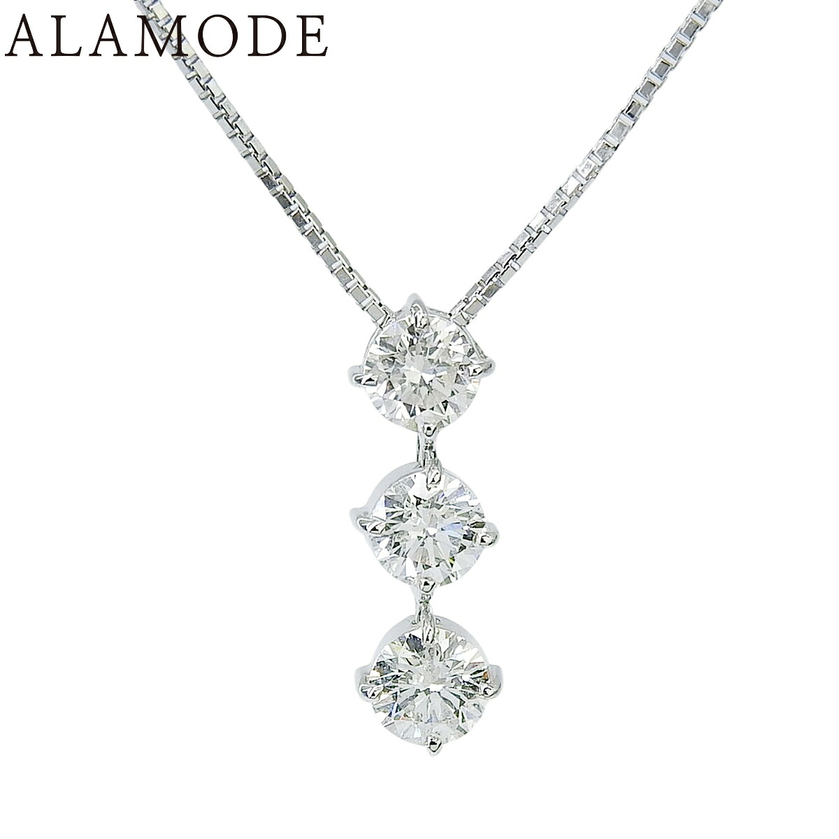 D0.195,0.196,0.216 3PD ダイヤモンドネックレス ホワイトゴールド K18WG 2.7g レディース 40802189750【中古】【アラモード】｜ALAMODE