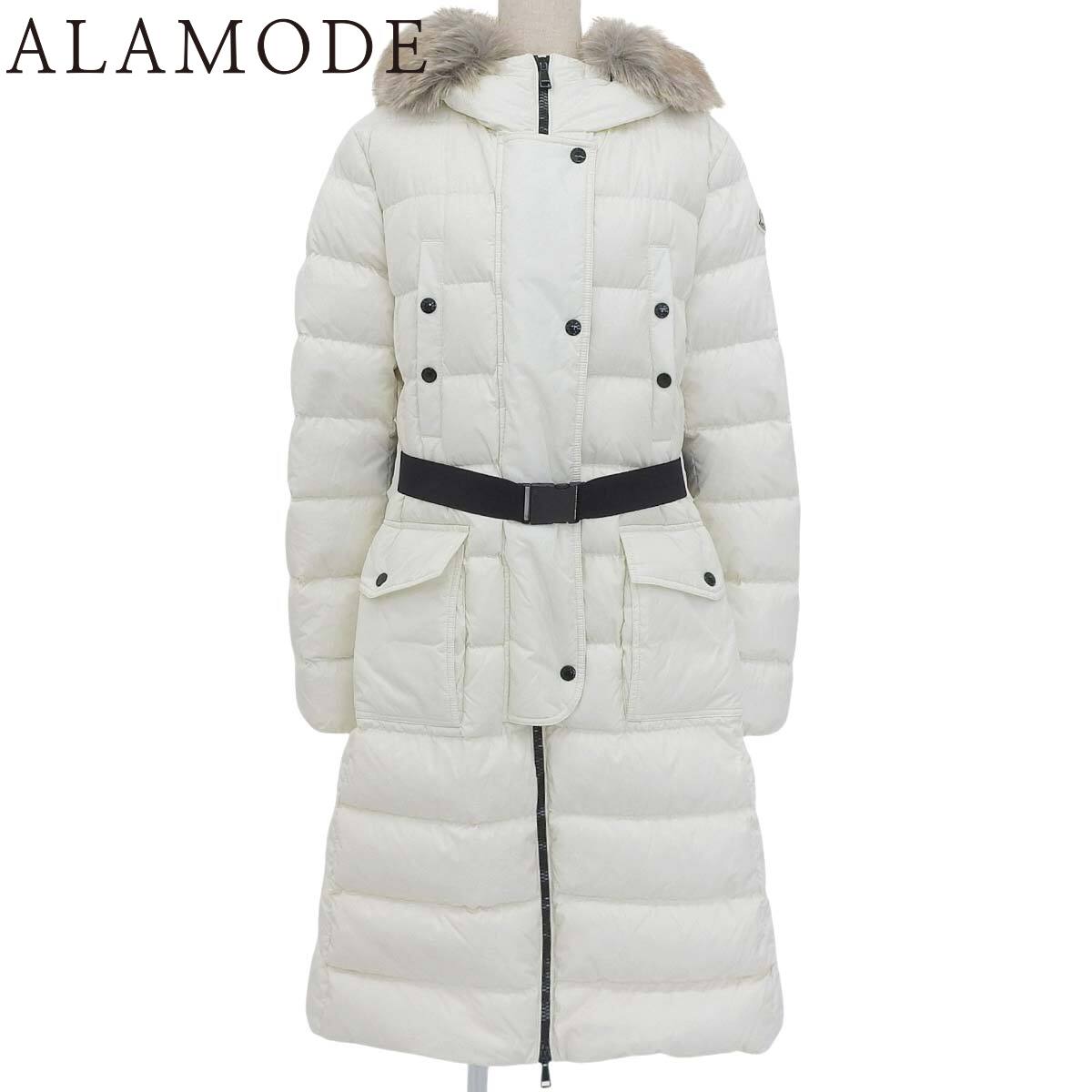 MONCLER(モンク軌跡) FLOE GIUBBOTTO 毛革付き添い人 ベルトロングダウン 2022年 御召しもの 流行り物 5 ナイロン 白いこと白 黒いこと黒 レディース 40802193100【中古】【アラモード】