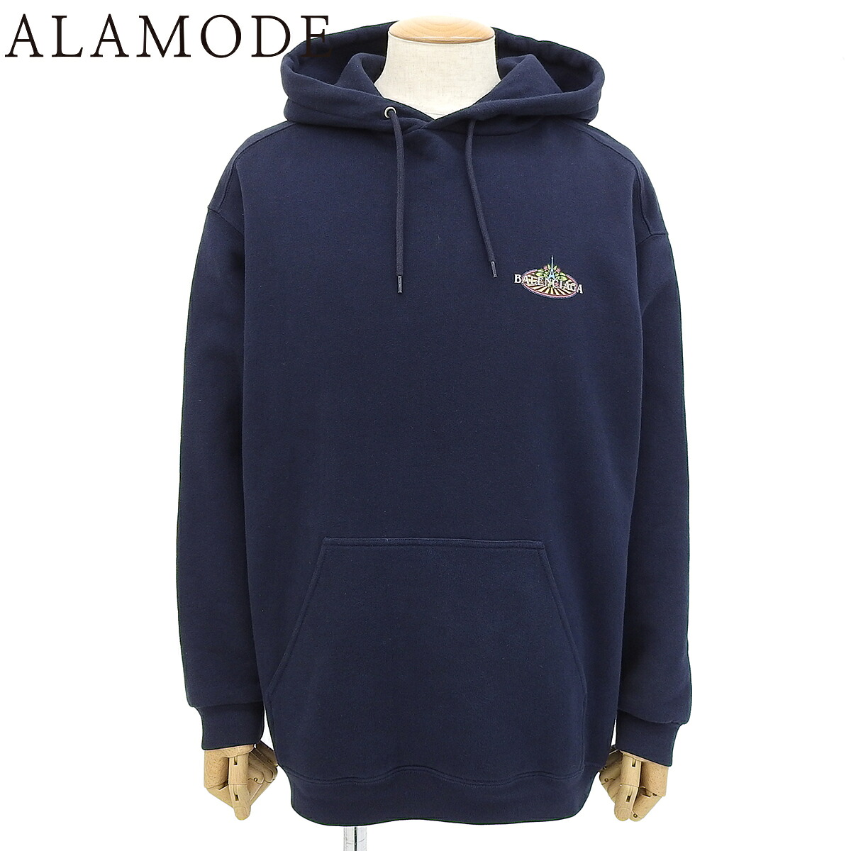 BALENCIAGA(バレンシアガ) うしろ側 ロゴプリントパーカー 汗水 2019年 御召しもの 流行り物 裏起毛 L 綿織物 米国海軍紺 600583 THV61 メンズ 40802193324【中古】【アラモード】