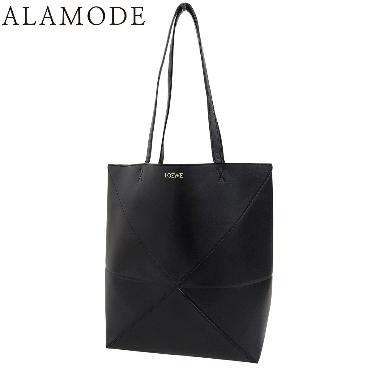 LOEWE(ロエベ) Puzzle パズルフォルド トート トートバッグ 肩かけ 肩部 シャイニーカーフ 黒いこと黒 A657G50X01 レディース 40802193397【中古】【アラモード】