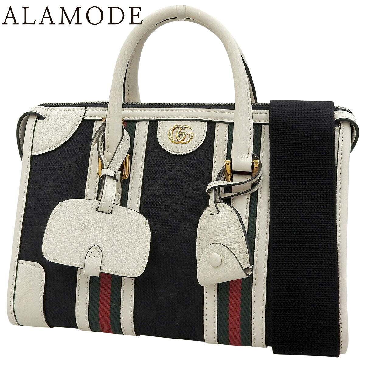 GUCCI(グッチ) オフィディア GG トートバッグ ハンドバック 2WAY 肩部 肩かけ 曲がった掛け GG帆布 なめし革 米国海軍紺 白いこと白 赤いこと 赤 ゴールド金具 715772 レディース 40802194697【中古】【アラモード】