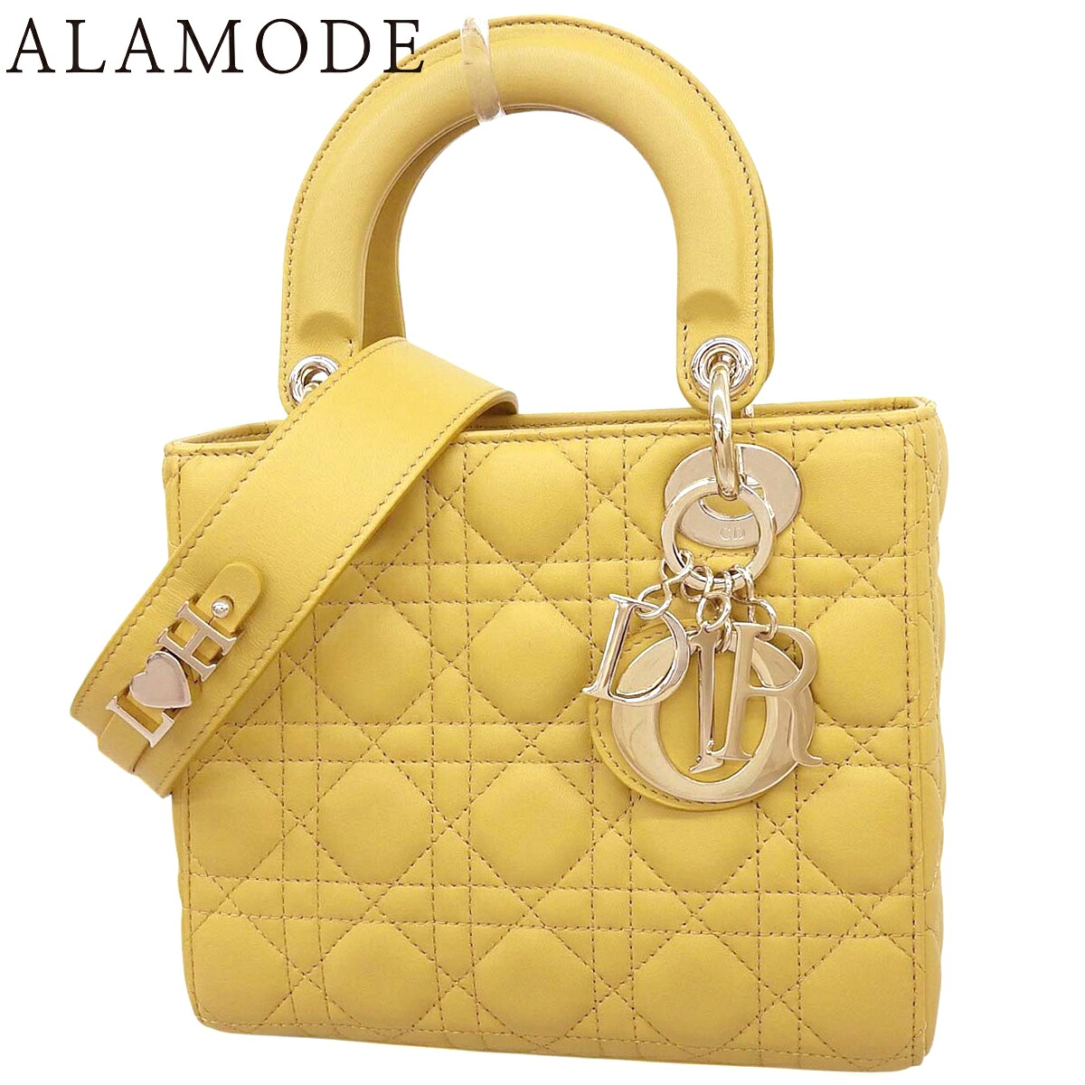 Dior(ディオール) カナージュ Lady Dior My ABCDior バッグ スモール ハンドバッグ 2WAY ショルダー 肩掛け 斜め掛け レザー イエロー黄 ゴールド金具 M0538ONGE レディース 40802196401【中古】【アラモード】｜ALAMODE