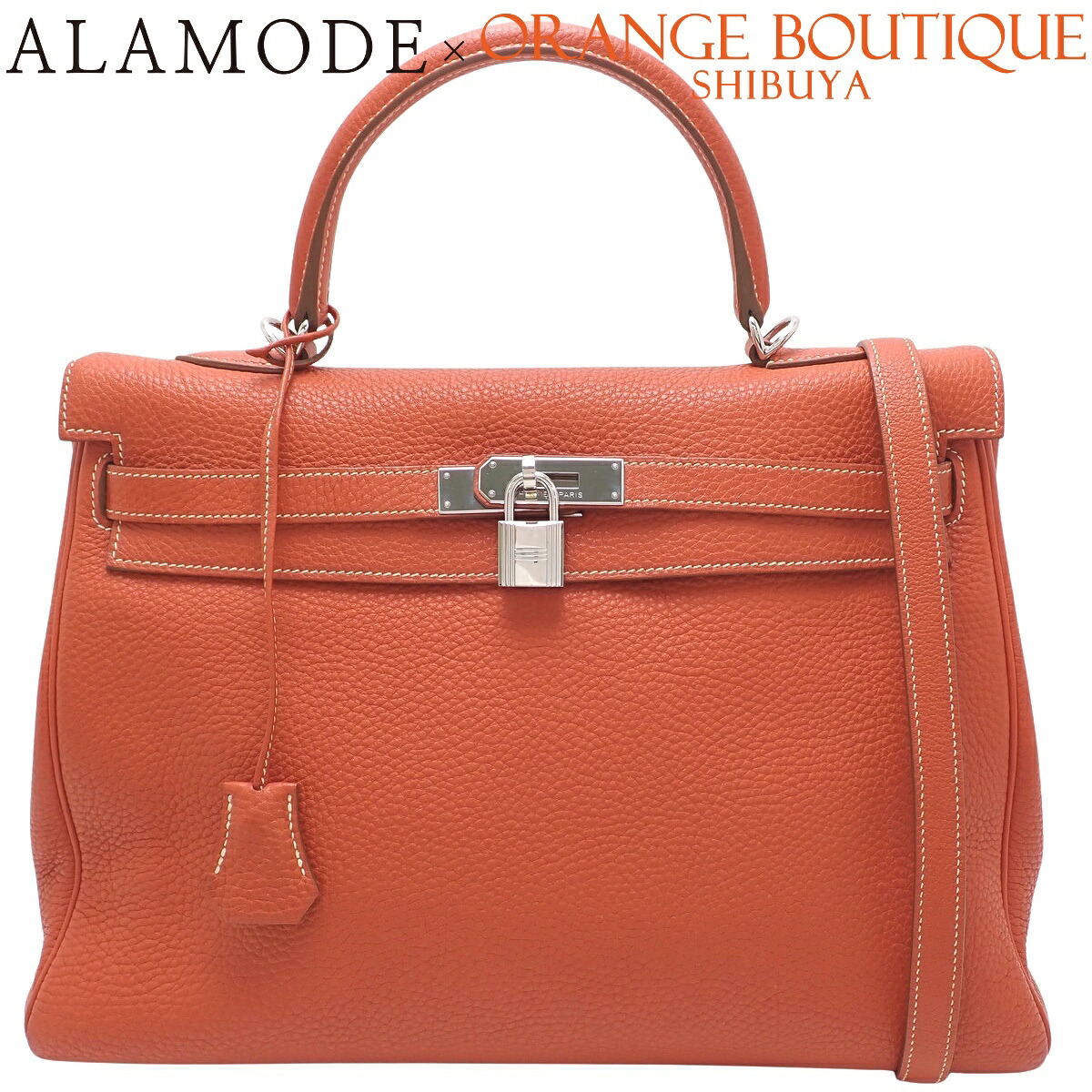 HERMES(エルメス) ケリー35 (内縫い) サンギーヌ オレンジ トゴ パラジウム金具 シルバー金具 □O刻印 ハンドバッグ 2WAY ショルダー 肩掛け レディース 40802196891【アラモード】｜ALAMODE
