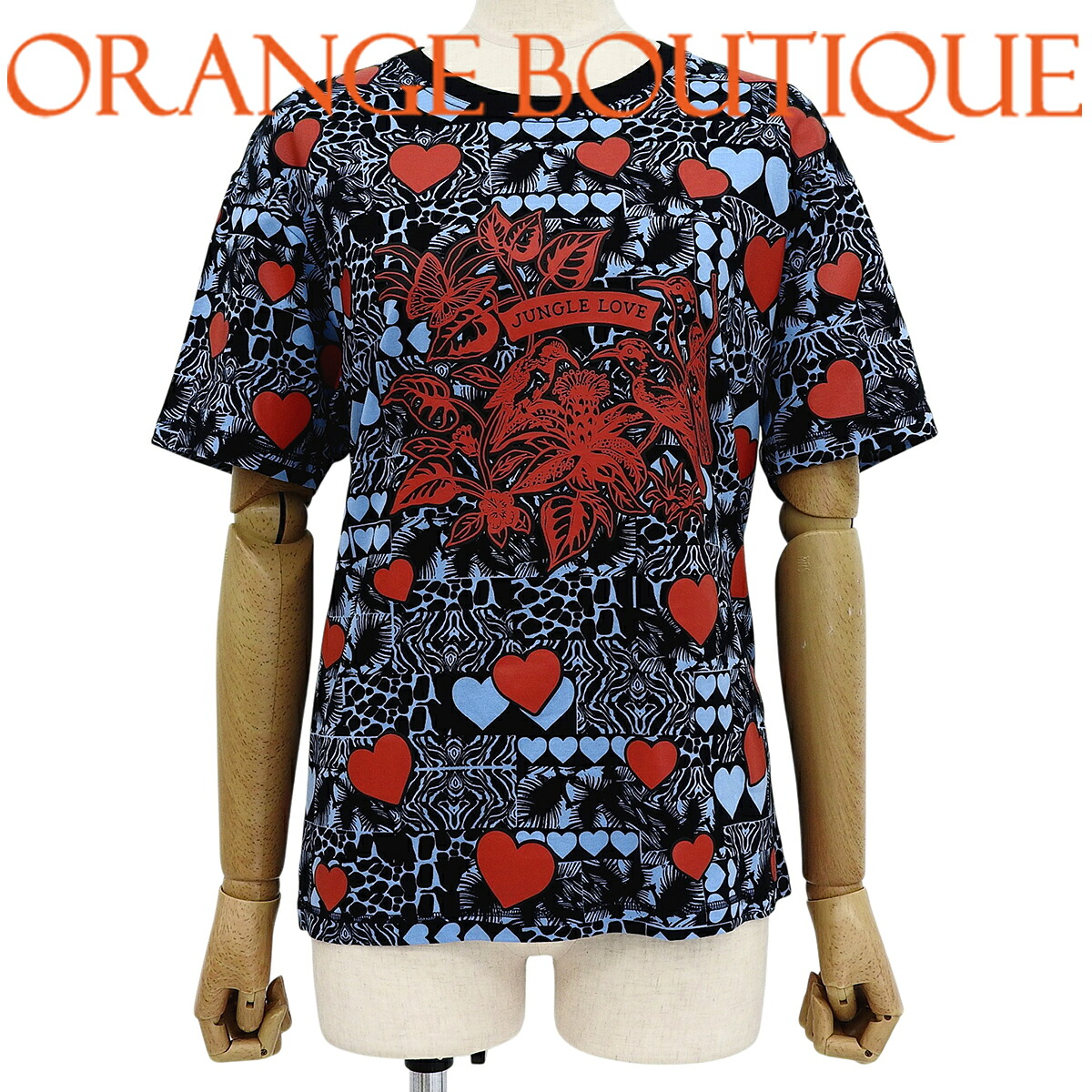 HERMES(エルメス) ジャングルラブ 半袖Tシャツ ブラック黒 レッド赤 ライトブルー コットン Tシャツ 2023年 レディース 40802200872【中古】【アラモード】｜ALAMODE