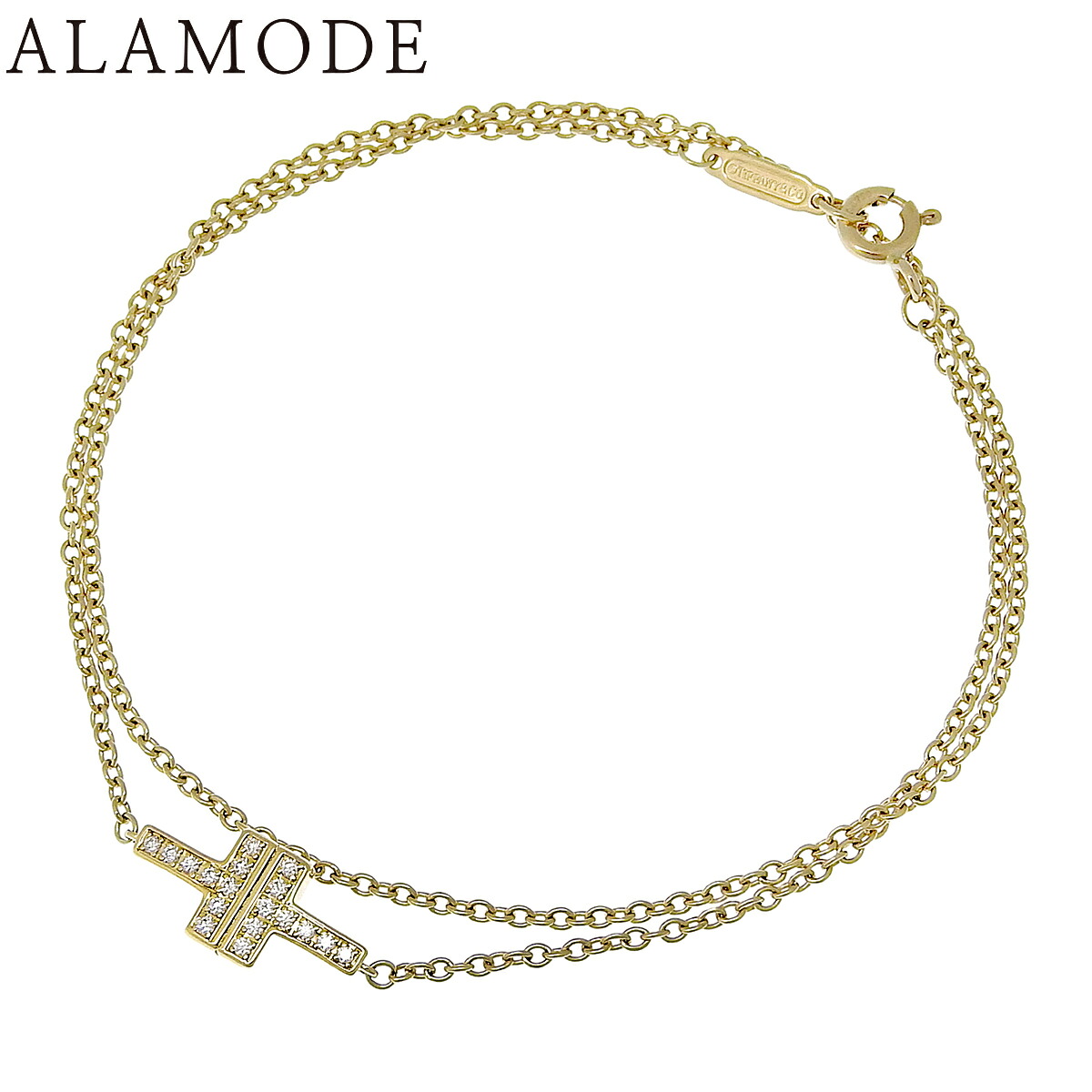 TIFFANY&Co.(ティファニー) ティファニー T TWO ダブルチェーン ブレスレット ダイヤモンド イエローゴールド K18YG 3.8g アクセサリー ジュエリー ゴールド金 レディース 40802195552【中古】【アラモード】｜ALAMODE