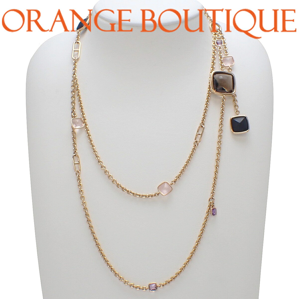 HERMES(エルメス) カラーストーン ロングネックレス スモーキークォーツ/ローズクオーツ/アメジスト ピンクゴールド K18PG 54.0g ネックレス シェーヌダンクル アクセサリー ジュエリー ピンクゴールド レディース 41100109914【中古】【アラモード】｜ALAMODE