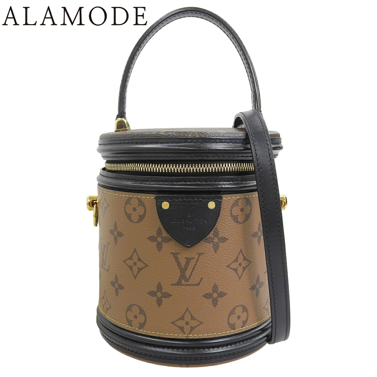 LOUIS VUITTON(ルイ・ヴィトン) モノグラム・リバース カンヌ ハンドバッグ 2WAY ショルダー 肩掛け 斜め掛け バニティ モノグラム/モノグラムリバース カーフ キャンバス ブラウン茶 ブラック黒 ゴールド金具 M43986 レディース 40802196476【中古】【アラモード】｜ALAMODE