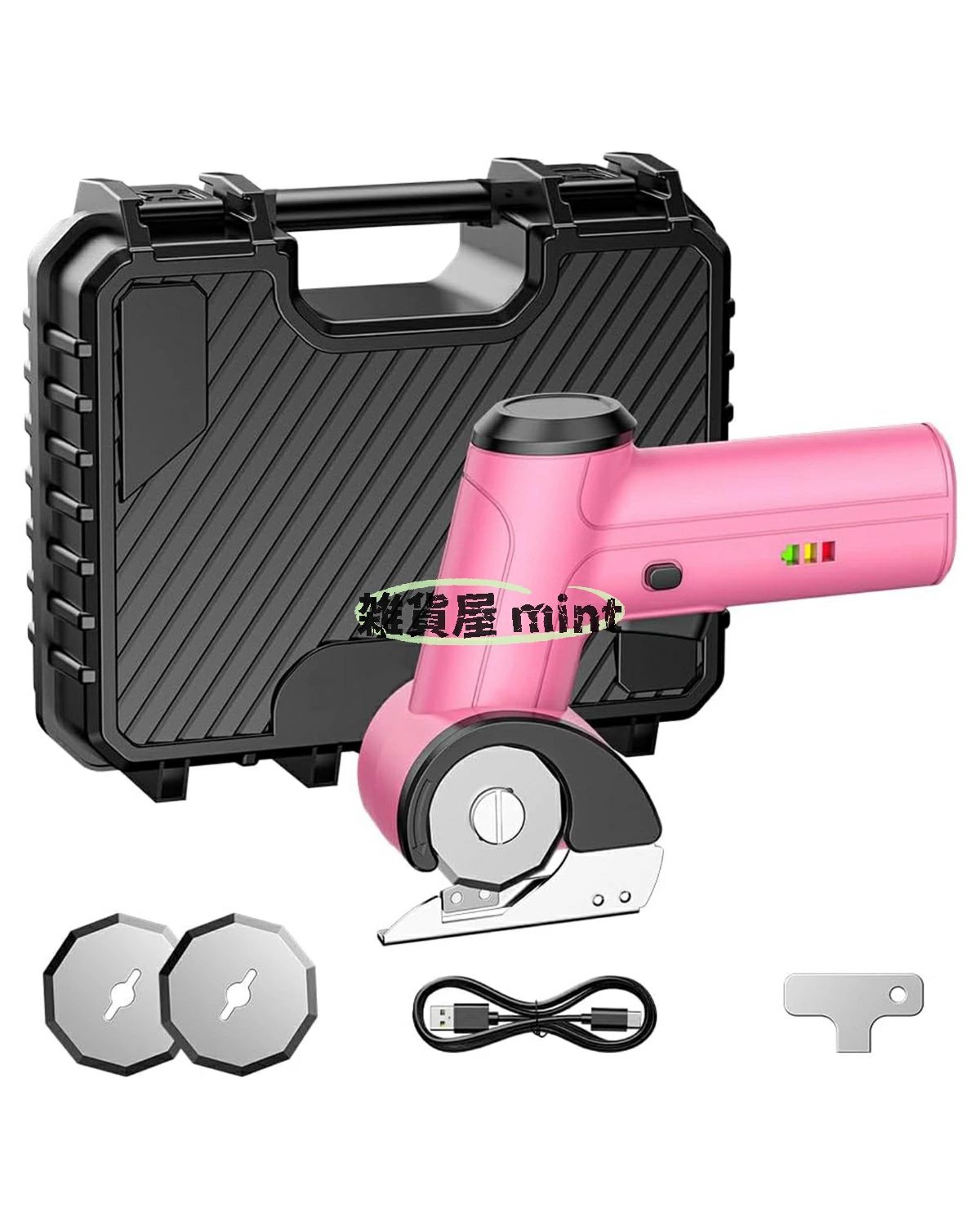 電動カッター 小型 電動はさみ コードレス ハサミ Type-C充電式 2000mAh 2個ブレード 収納ケース付き 快適なハンドル 裁断機 布、レザー、カーペット、段ボール、プラスチック マルチカッター 家庭 縫製屋 ピンク V8パワー｜ALASTIME