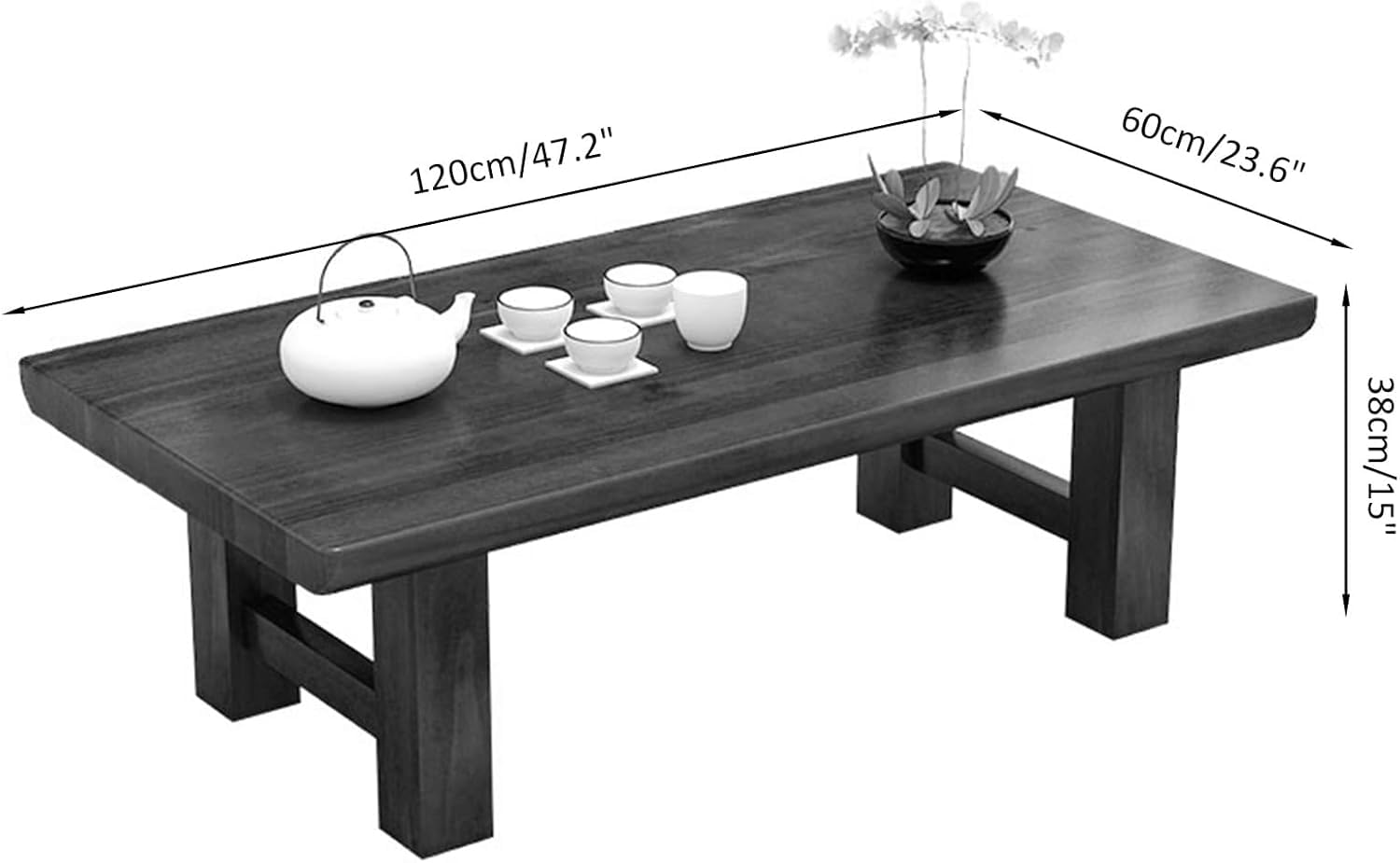 和風無垢材ローテーブル A カラー 120x60x38cm 防水天板と丈夫な脚部を採用 畳テーブル・禅スタイルコーヒーテーブル兼用 室内は勿論バルコニーでも活用可能 シンプルなデザインで和空間に馴染み お茶タイムや読書時に重宝する木製フロアテーブル｜ALASTIME