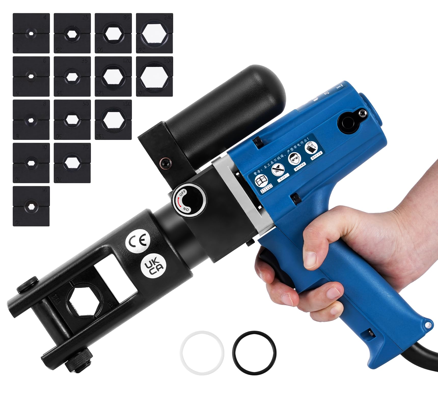 110V 電動油圧圧着工具キット 銅端子 4-300mm&sup2; アルミ端子 4-240mm&sup2; 対応 交換金型 14 個付属配線圧着機 強力油圧で均一圧着仕上がり綺麗 持ち運び一体収納セット 電気配線現場作業時短器具 建築電設工事必携ツール 丈夫な本体長時間作業対応 各種ケーブル端子加工に活用｜ALASTIME