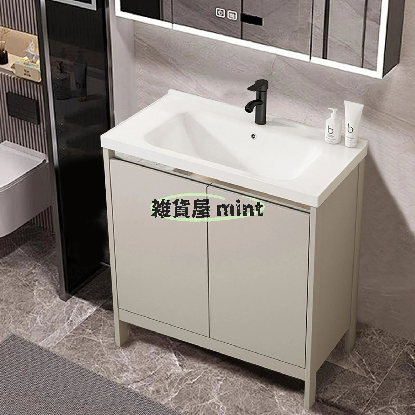 陶器製自立式洗面化粧台セット シンク&温水冷水栓付き 大容量防湿収納 屋内/屋外兼用 簡単設置(81*47*80)|ALASTIME