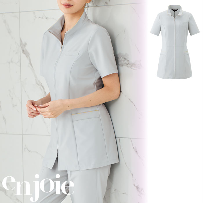 【特価】 事務服 enjoie 42104 アンジョア チュニックジャケット ホームクリーニング 洗える 洗濯 リクルート 女子制服 人気 カラー 売れ筋 アイスグレー S ～ 3L｜WORKS１店