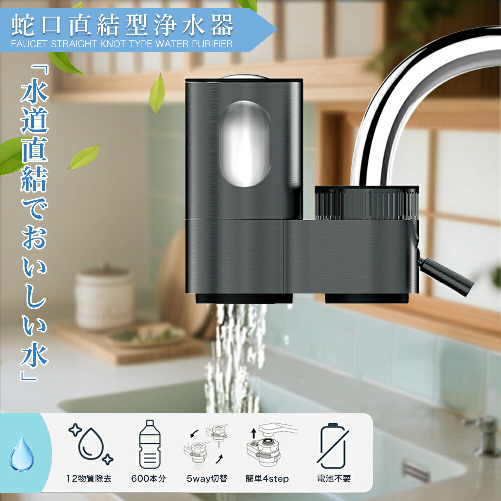 蛇口直結型 浄水器 PFAS 12物質 除去 家庭用 キッチン 小型 水道水 塩素除去 ペット 犬 猫 安心 安全 飲み水 おいしい水 美味しい水 カートリッジ 4個付 飲料水 本体 節約 節水 ろ過 浄水 健康 コンパクト 蛇口 おすすめ 水 2L