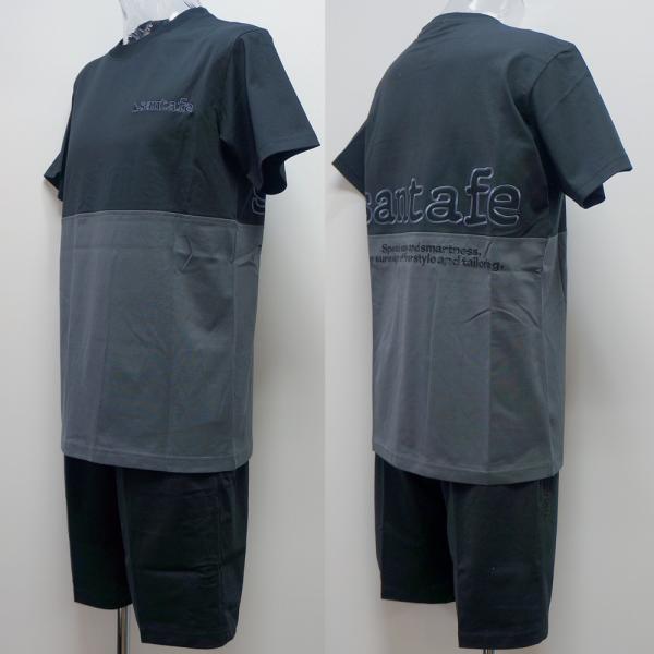 サンタフェ・24 春夏 SS 新作・40/2天竺 ロゴ刺繍 半袖Tシャツ 短パン 上下(L)(LL)(3L)24-81813-019　24-81814-019