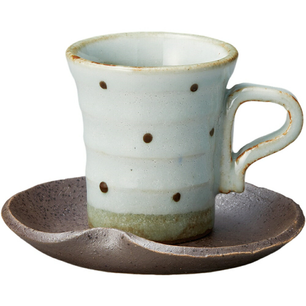 コーヒーカップ コーヒー碗皿 ワラ白水玉ミニ カップ＆ソーサー 陶器 美濃焼 日本製 喫茶店 カフェ レストラン 食器 食洗機可 電子レンジ可 セット おしゃれ かわいい シンプル 業務用