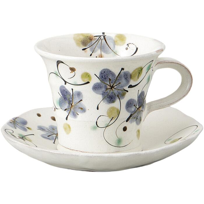 コーヒーカップ コーヒー碗皿 ビードロ花画 土物 カップ＆ソーサー 陶器 美濃焼 日本製 喫茶店 カフェ レストラン 食器 食洗機可 電子レンジ可 セット おしゃれ かわいい シンプル 業務用
