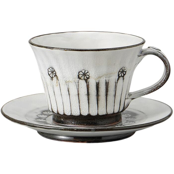 コーヒーカップ コーヒー碗皿 しのぎ カップ＆ソーサー 磁器 美濃焼 日本製 喫茶店 カフェ レストラン 食器 食洗機可 電子レンジ可 セット おしゃれ かわいい シンプル 業務用