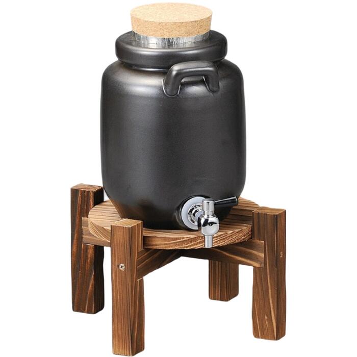 【送料無料】 焼酎サーバー 黒耳付サーバー1升 木台付 日本酒 水 焼酎 梅酒 サーバー 陶器 日本製 美濃焼 業務用 店舗 お店 居酒屋 飲み屋 陶製サーバー 陶器製