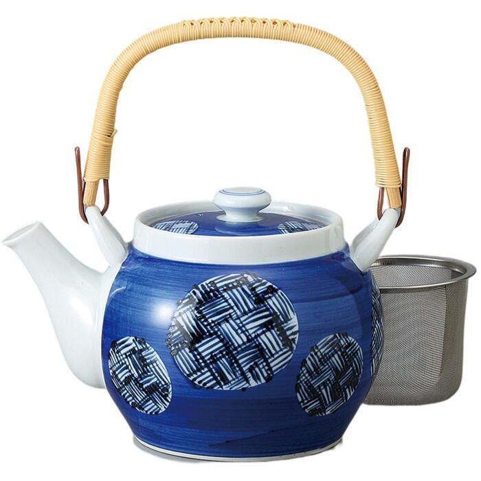 土瓶 有田焼 丸紋カゴメ （網カゴ付） ６号 日本製 どびん 陶器 陶磁器 食洗機対応 おしゃれ かわいい 急須 来客 オフィス 業務用 宴会 会議 法事