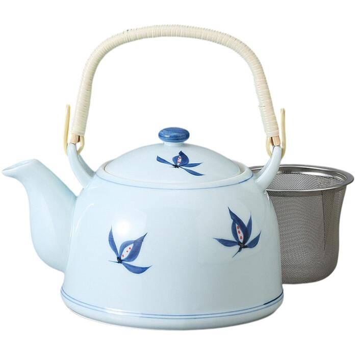 土瓶 手描 ラン ８号 茶こし付 美濃焼 日本製 どびん 陶器 陶磁器 食洗機対応 おしゃれ かわいい 急須 来客 オフィス 業務用 宴会 会議 法事