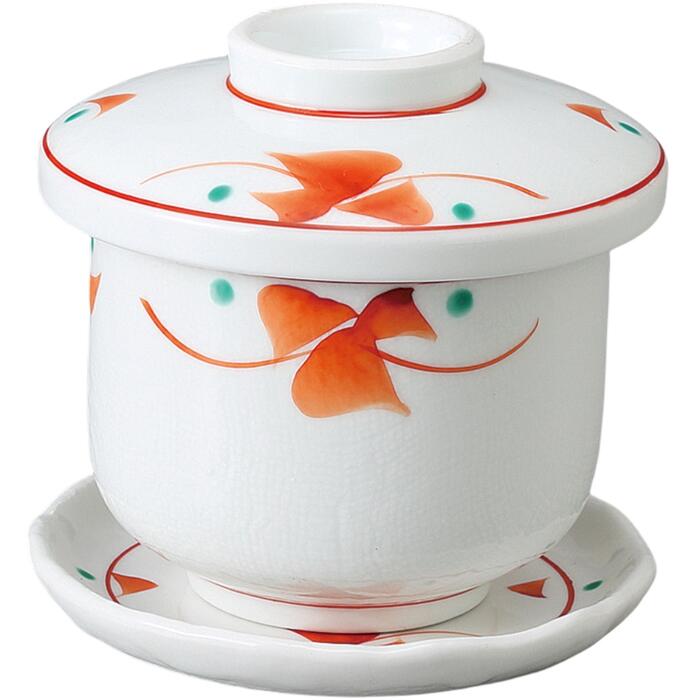 茶碗蒸し 食器 赤絵小花むし碗 & 受皿 茶碗むし ちゃわんむし むしわん むし碗 蒸し器 蒸し碗 おしゃれ かわいい 日本製 美濃焼 食洗機対応 電子レンジ対応