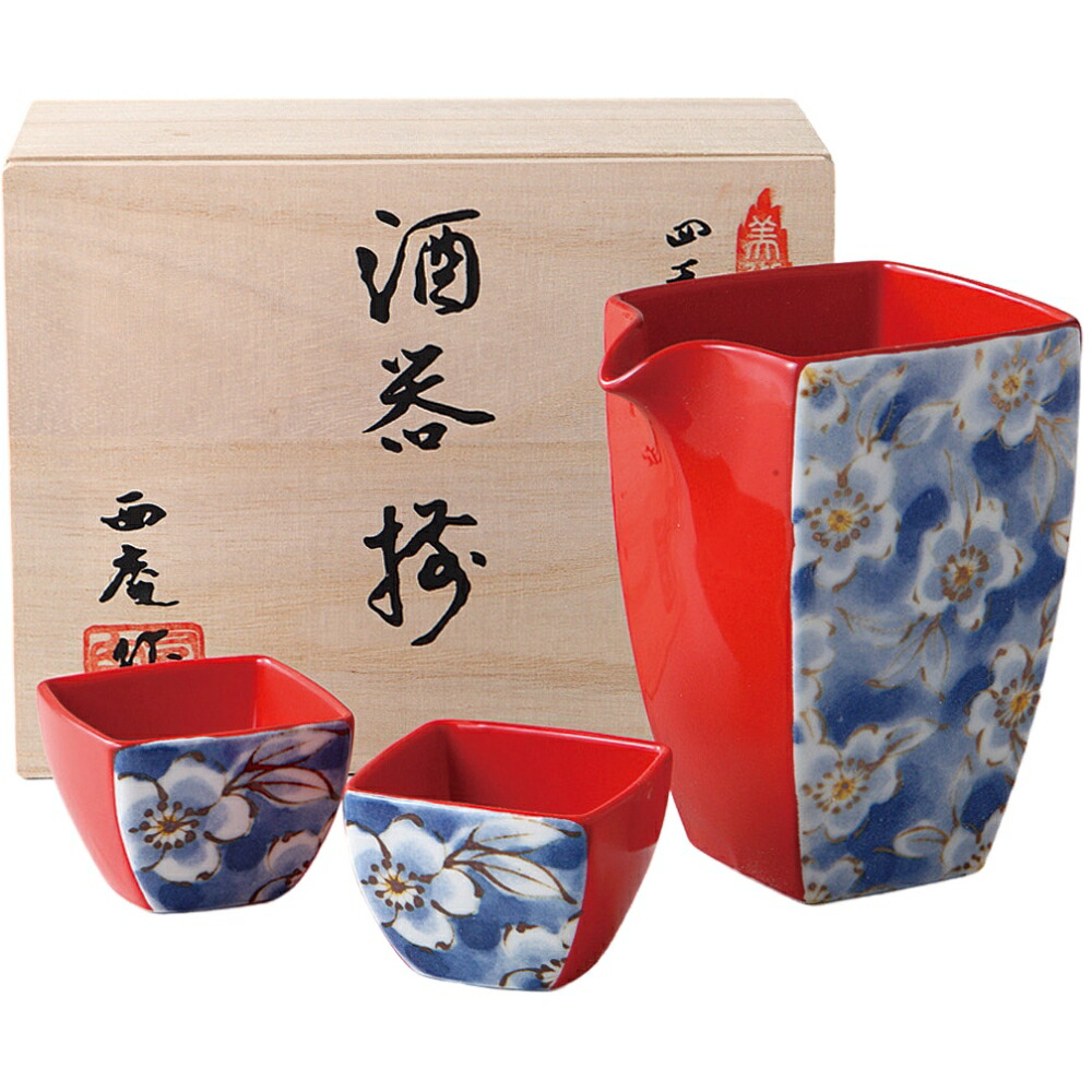 酒器セット 徳利 とっくり おちょこ セット 四季彩 角酒器揃 染桜 日本製 美濃焼 お猪口 プレゼント 酒器 日本酒 ギフト グラス 酒 器 冷酒 熱燗 ぐい呑み 陶器 盃 サカズキ 父の日 誕生日 贈り物 内祝い 記念日 おしゃれ かわいい