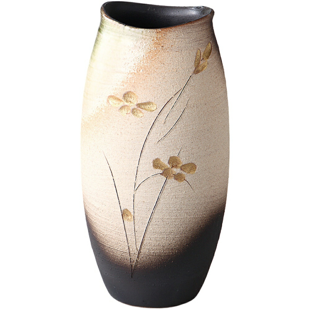 花瓶 金彩花彫花入 信楽焼 ラッピング対応 のし対応 箱入り 日本製 花器 花生 花入 花立て フラワーベース インテリア 高級感 和風 置物 通販 販売 家庭用 業務用 玄関 和室 床の間 旅館 ホテル 客間 応接室 新築祝い 結婚祝い お祝い 贈り物 ギフト プレゼント