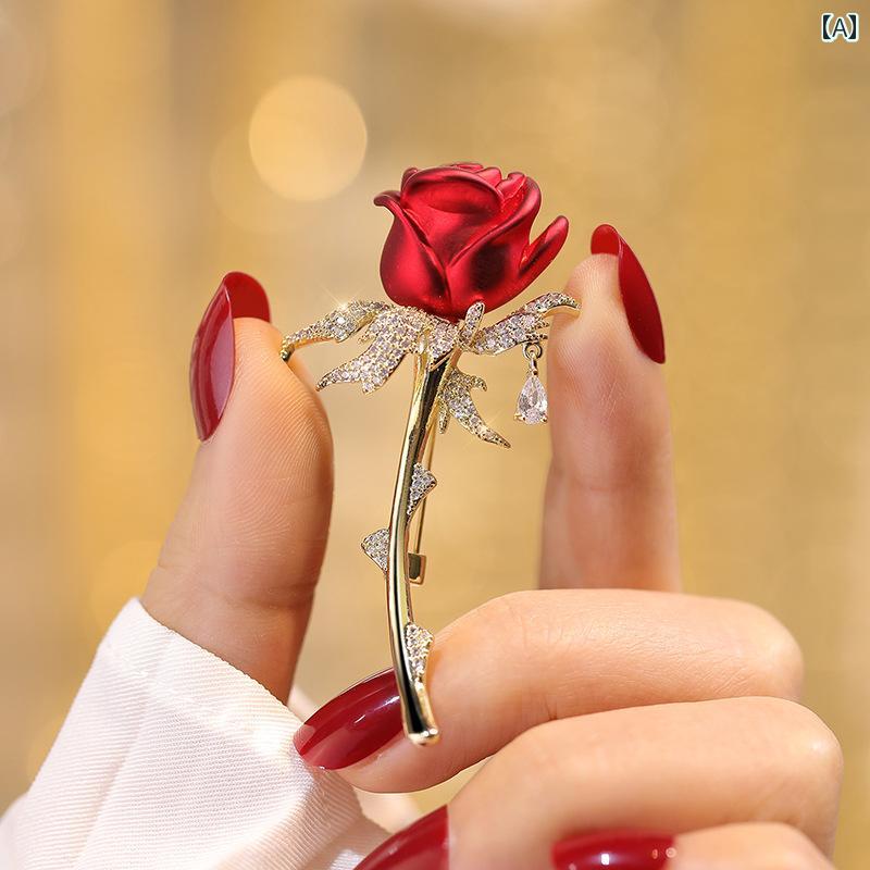 ブローチ レディース アクセサリー バラ 精巧 ストーン フラワー コサージュ 結婚式 衣装 ピン デー バレンタイン