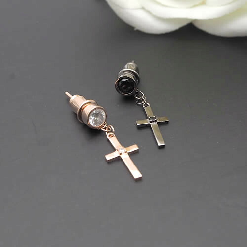 ピアス メンズ レディース ペア 男 女 一粒石 ペアピアス close to me SP13-006BK_SP13-006PG 片耳ペア シルバー925 カップル お揃い 上品 誕生日 記念日 恋人 シンプル クロス 十字架 ギフト プレゼント 【送料無料】 ペア ピアス カップル
