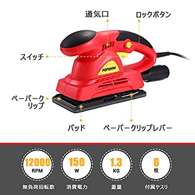 Popoman サンダー オービタルサンダー 1 8a 150w 100rpm 高効率 8枚サンドペーパー 紙ヤスリ 木工作業 研磨 仕上げ 荒削り Diy 日曜大工 電動サンダー Mtw150a Highsoftsistemas Com Br