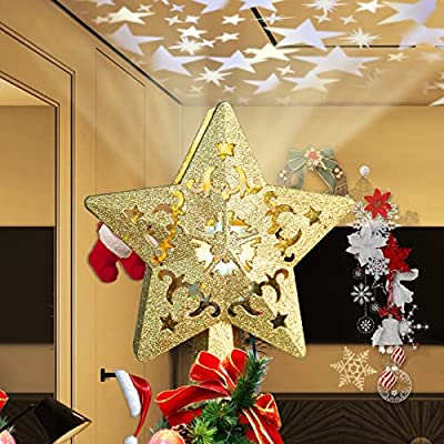 ツリートップ クリスマス飾り トップ 星 回転式3d投影 クリスマスツリートップ 豪華 クリスマス オーナメント おしゃれ スタートップ 25cm Led 飾り 人気 プレゼント 金 公式ショップ