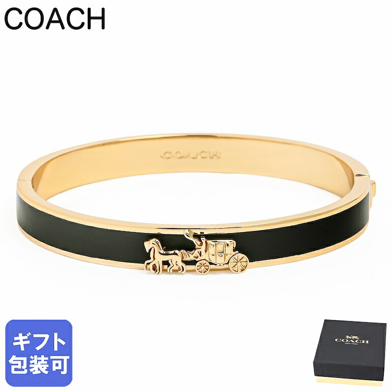 コーチ COACH バングル ブレスレット ホース&キャリッジ レディース ブラック ゴールド 335755GLD001 ジュエリー アクセサリー【スペシャルラッピング660円(別売り)】|Alevel(エイレベル)